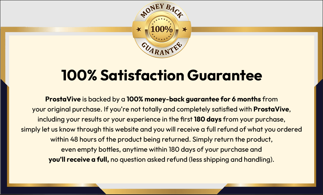 ProstaVive 100% satisfaction, 180-day money-back guarantee